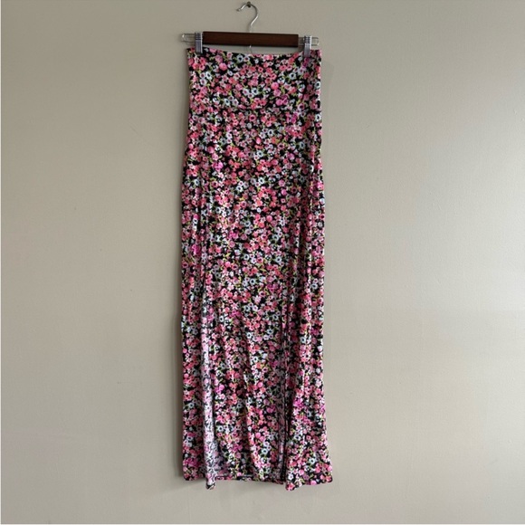 Floral Pink Maxi Skirt Double Side Slits - Picture 8 of 8